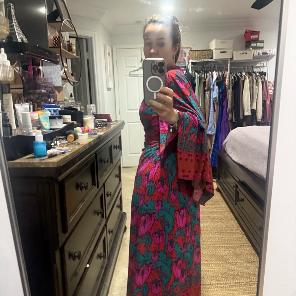 Free People One-Shoulder Dress in Pink and Green - Picture 5 of 8